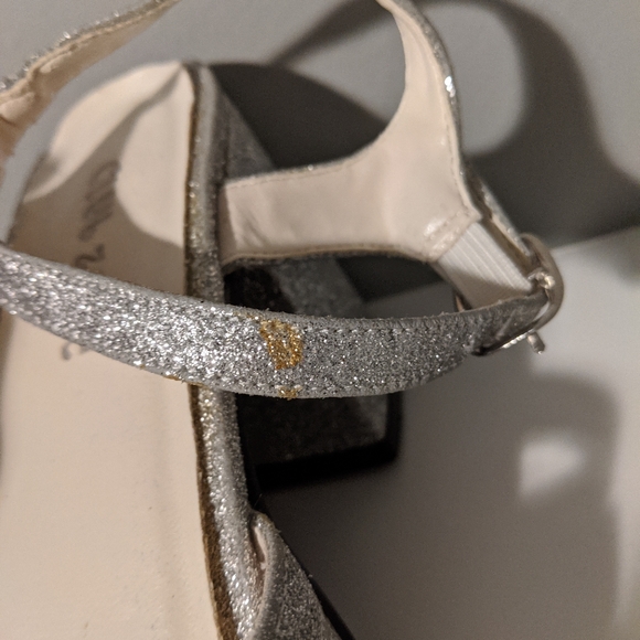 Vintage 90s Chunky Platform Silver Glitter Open Toe Heels - Size 6 - Picture 5 of 7